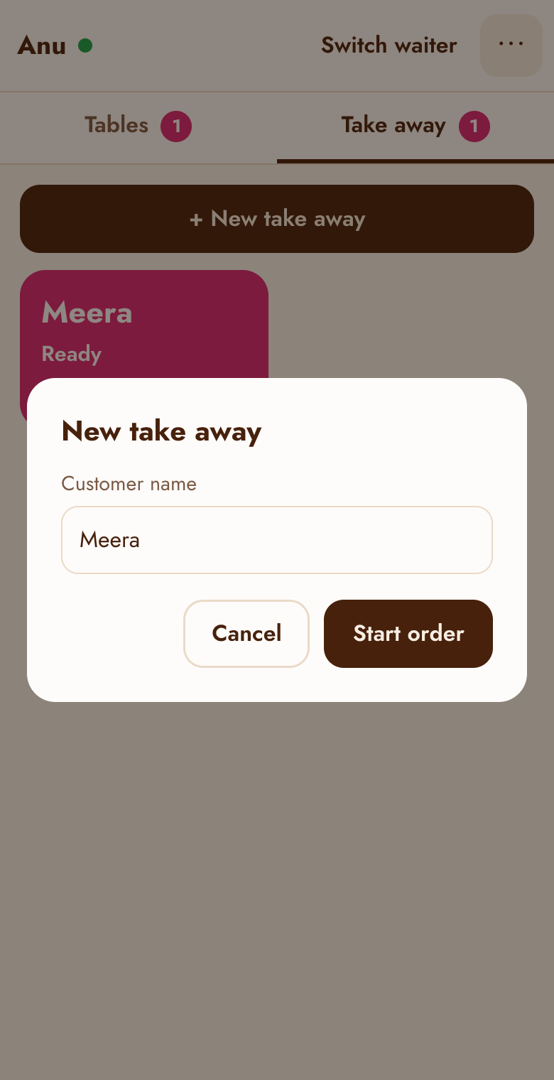 New take away, asking for the customer's name